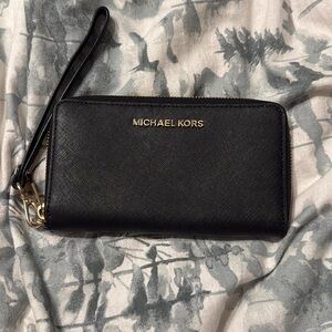 Michael Kors Black and Gold Wristlet